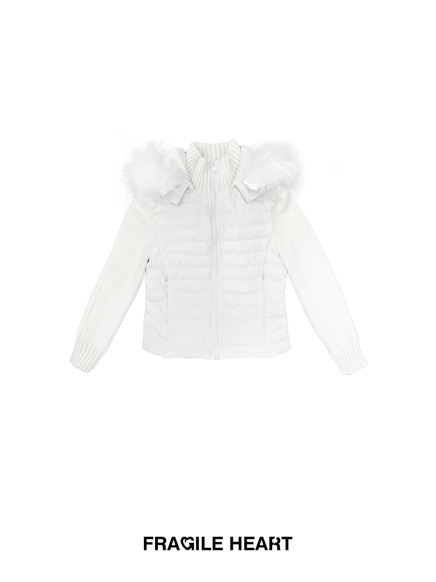 White Duck Down Layered Style Zip-Up Top