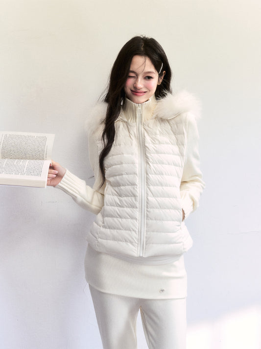 White Duck Down Layered Style Zip-Up Top