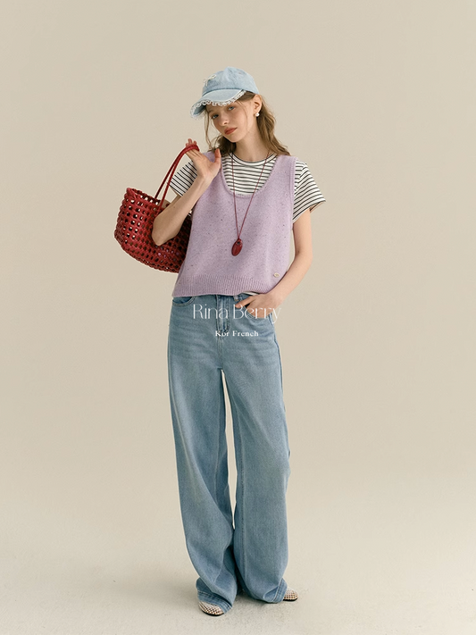 Pure Wool Melange Vest With Scoop Neck