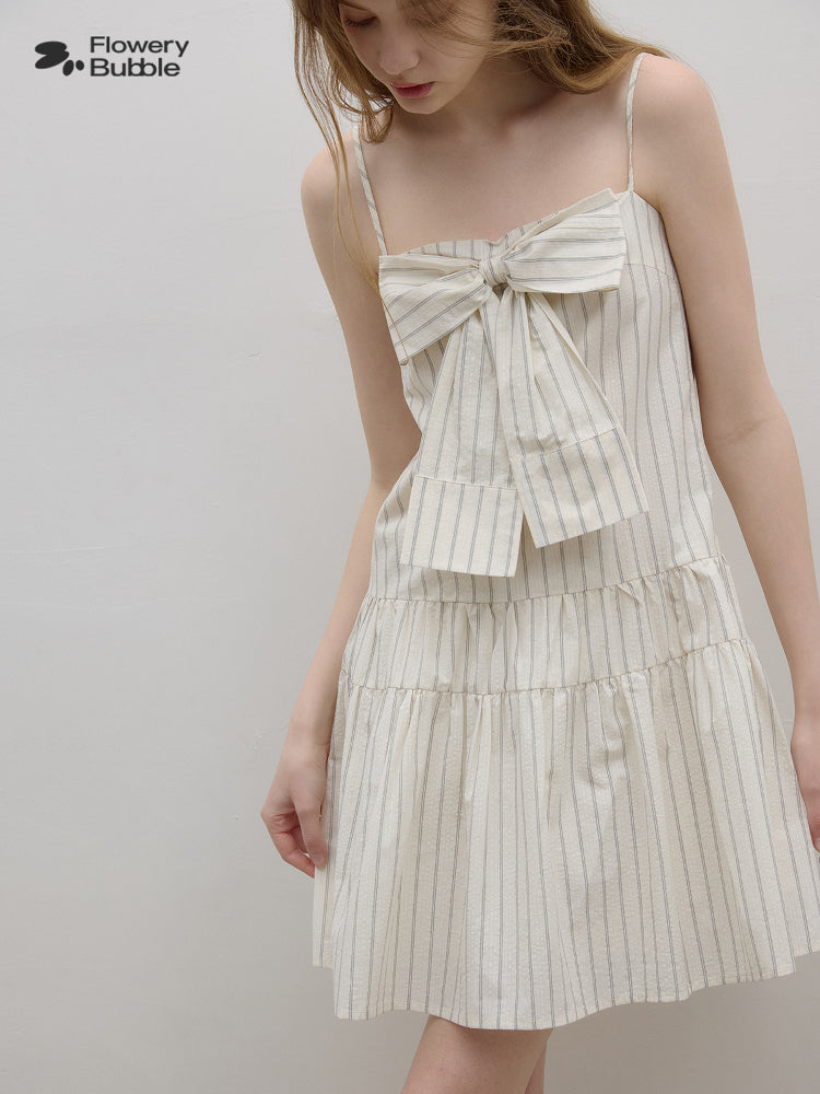 Paneled Stripe Cami Dress With Large Bow
