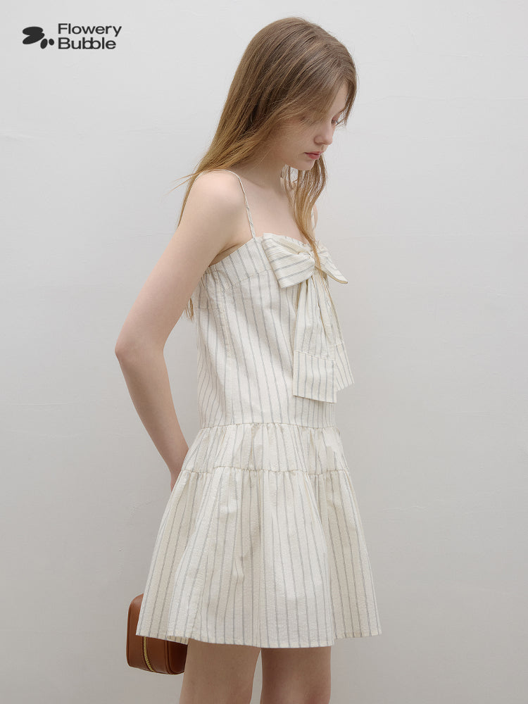 Paneled Stripe Cami Dress With Large Bow