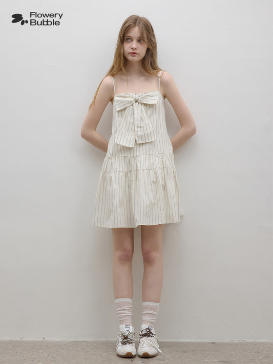 Paneled Stripe Cami Dress With Large Bow