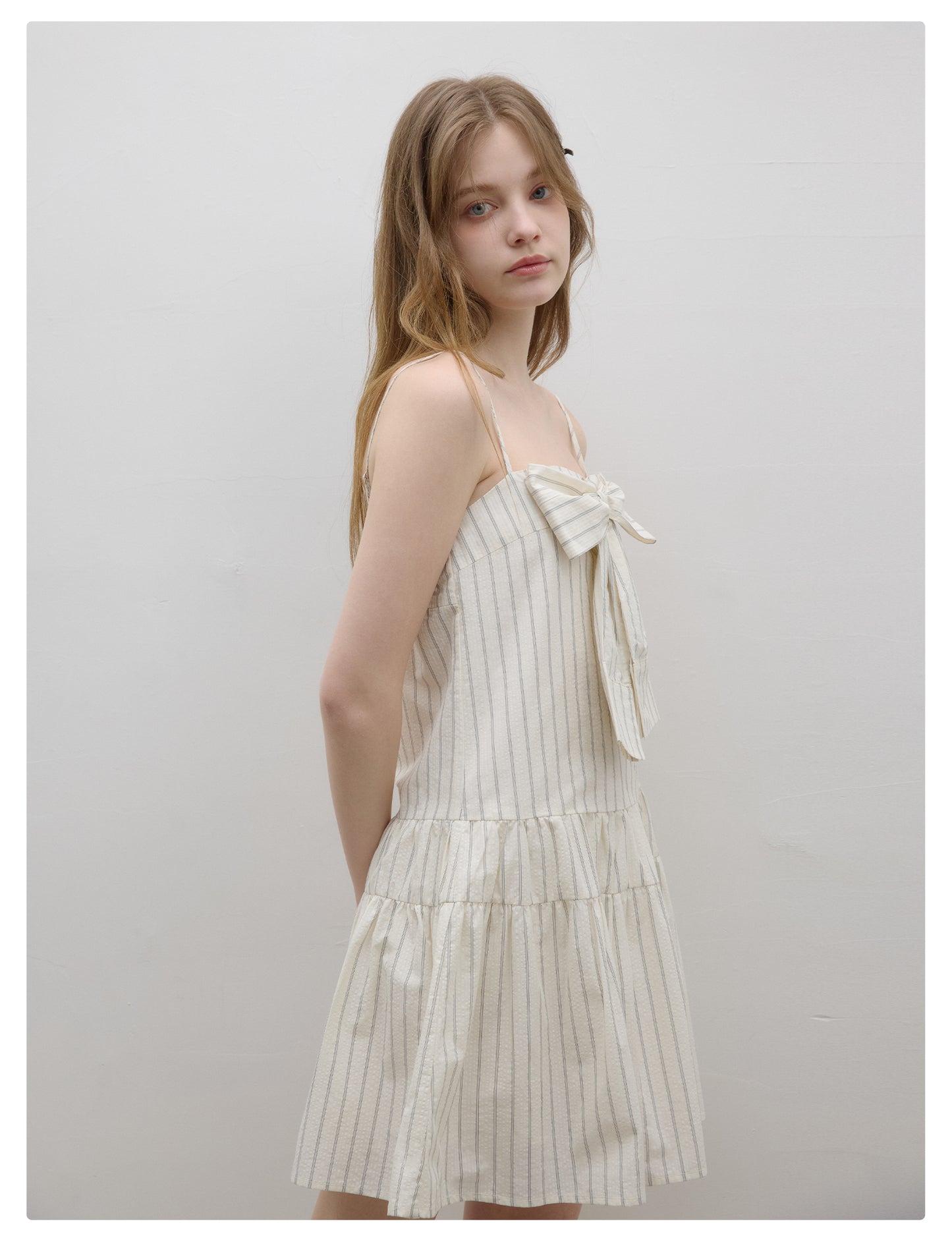 Paneled Stripe Cami Dress With Large Bow