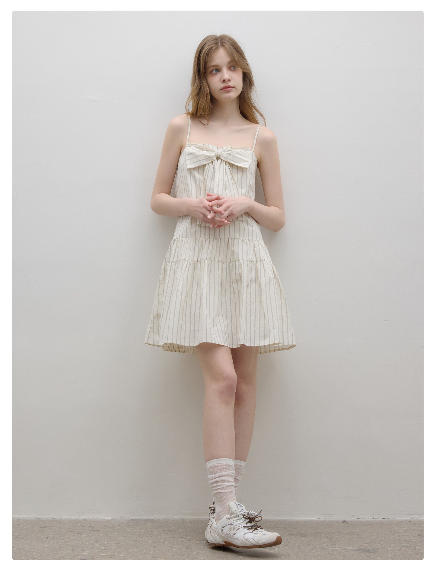 Paneled Stripe Cami Dress With Large Bow