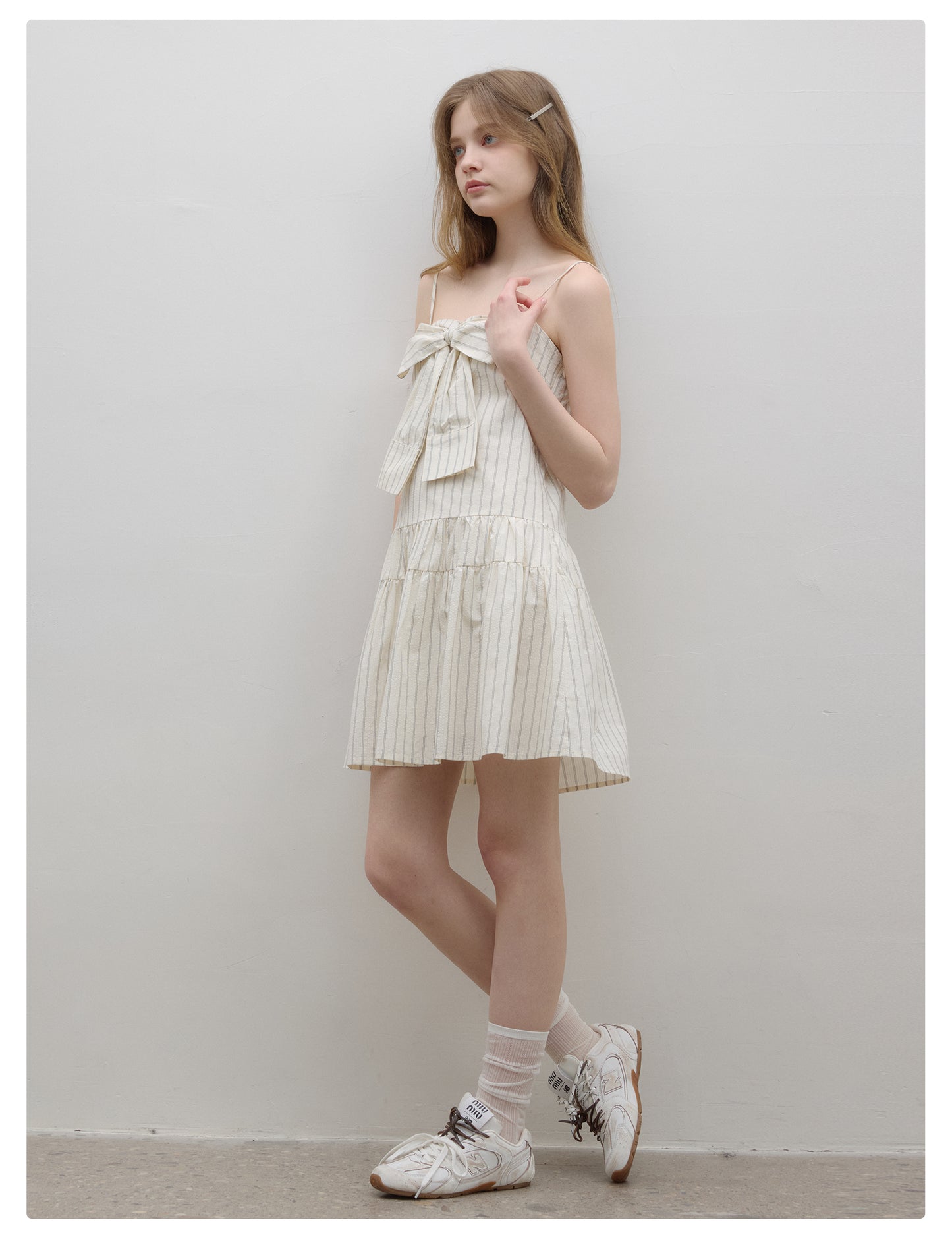 Paneled Stripe Cami Dress With Large Bow