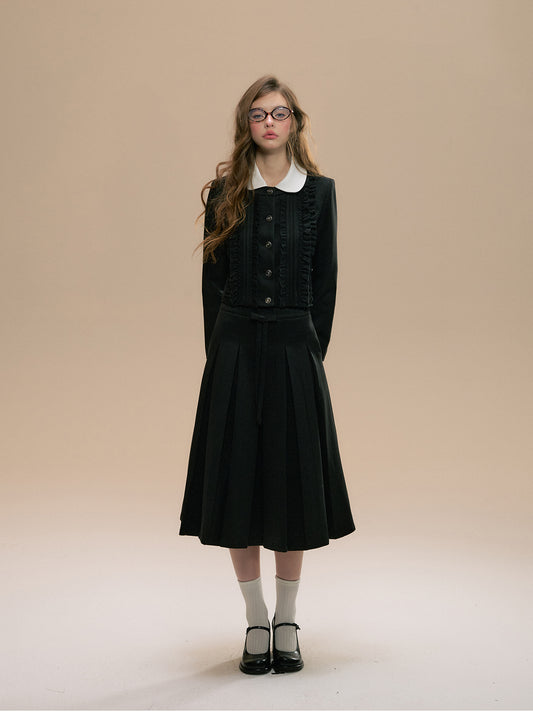Ruffled Shirt Jacket And Matching Pleated Skirt