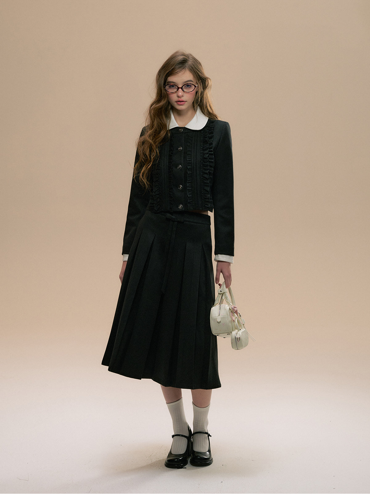 Ruffled Shirt Jacket And Matching Pleated Skirt