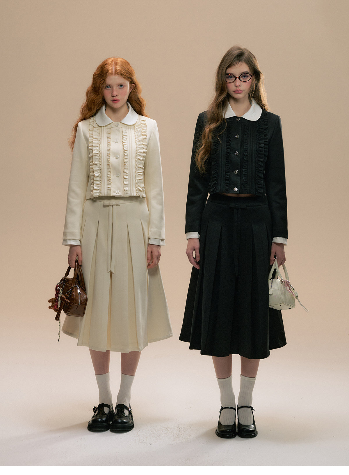 Ruffled Shirt Jacket And Matching Pleated Skirt