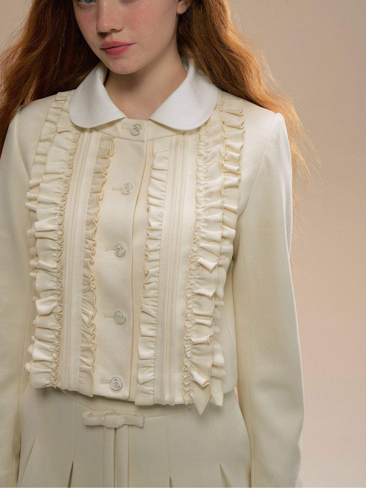 Ruffled Shirt Jacket And Matching Pleated Skirt