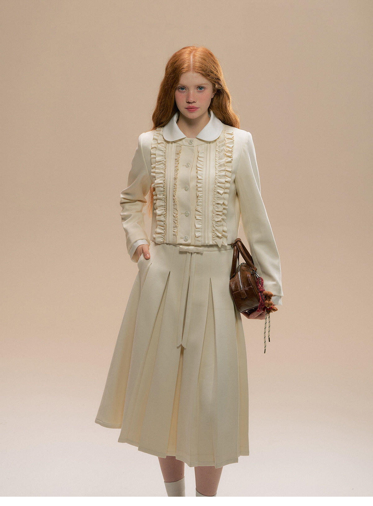 Ruffled Shirt Jacket And Matching Pleated Skirt