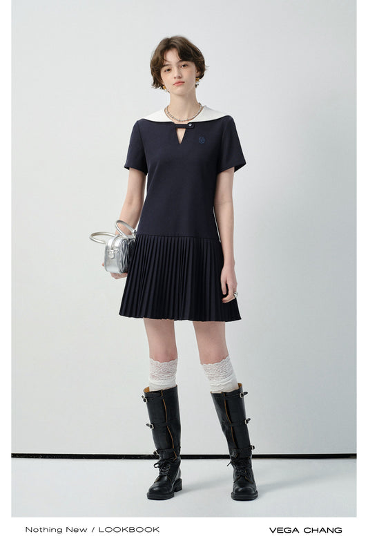 Embroidered Pleated Sailor Dress  2 Sleeve Lengths