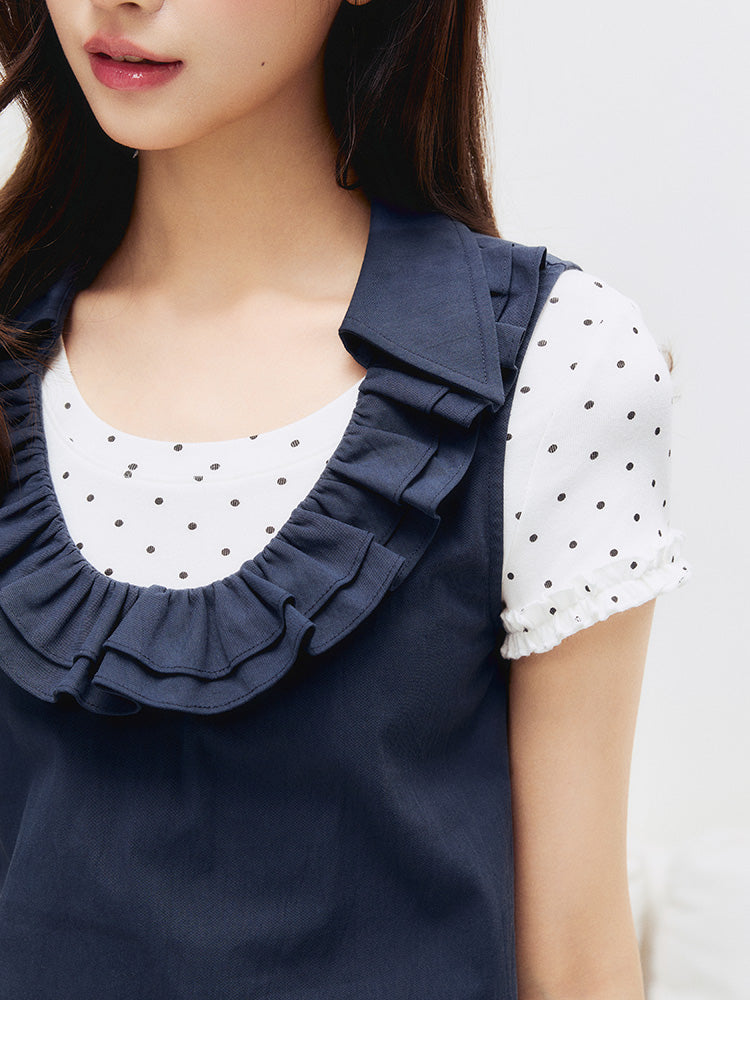 Bubble-Hem Sleeveless Dress With Ruffled Collar