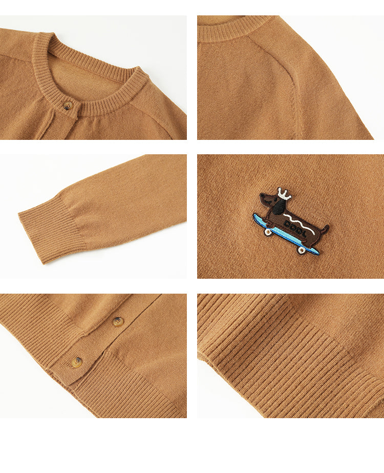 Cozy Knit Cardigan With Playful Puppy Patch
