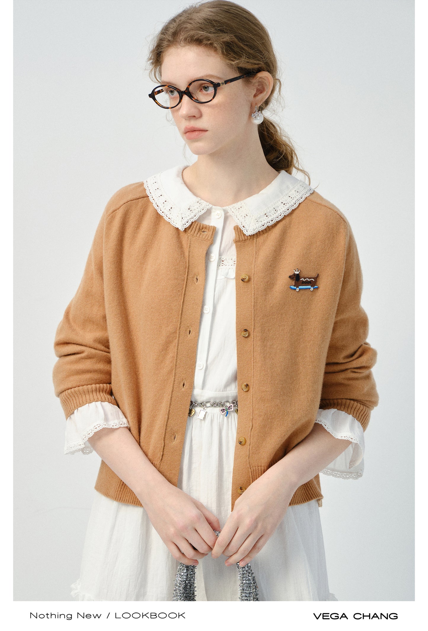 Cozy Knit Cardigan With Playful Puppy Patch