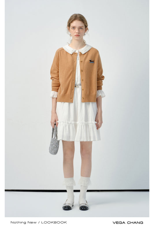 Cozy Knit Cardigan With Playful Puppy Patch