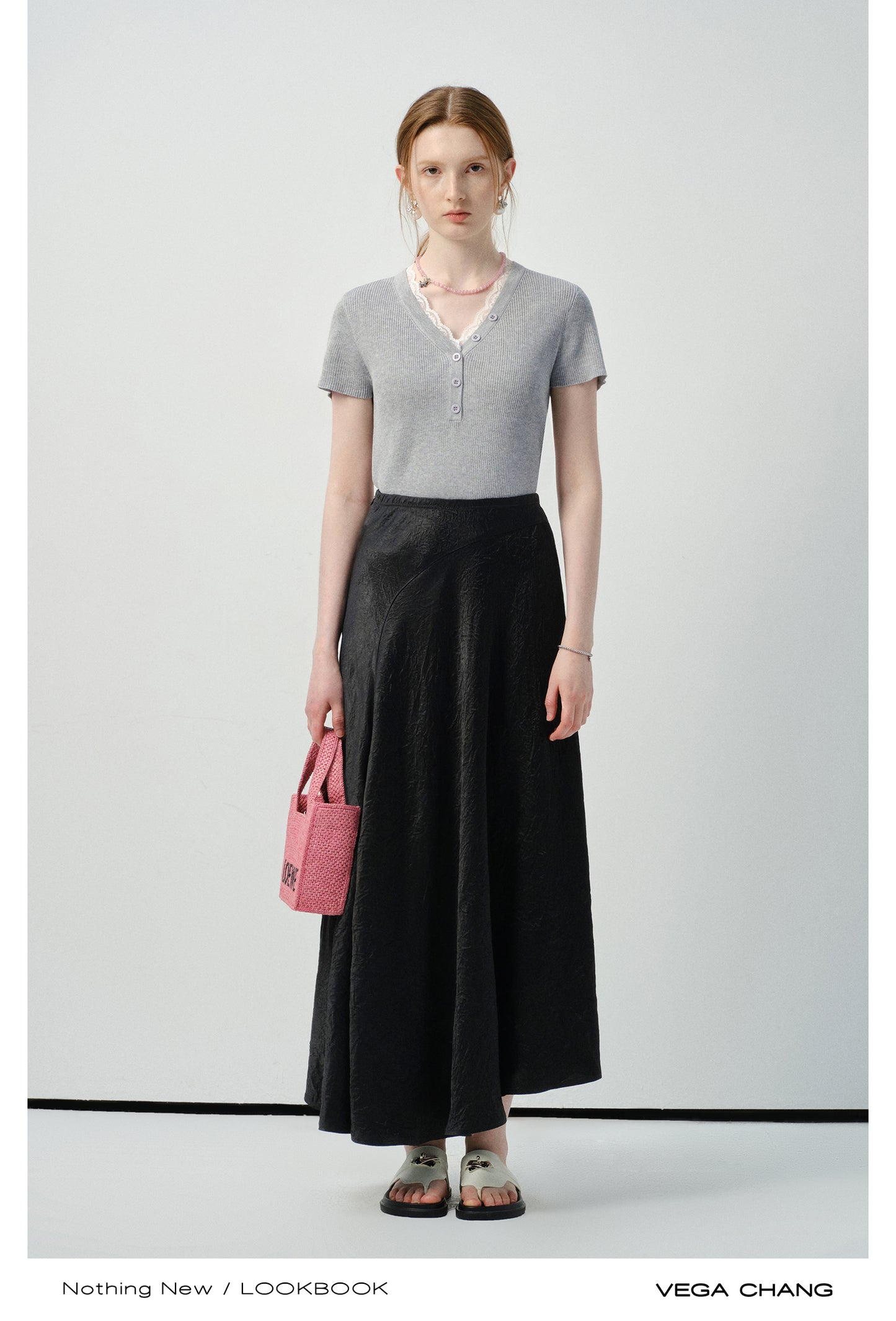 Fitted Lace-Trimmed Rib T-Shirt