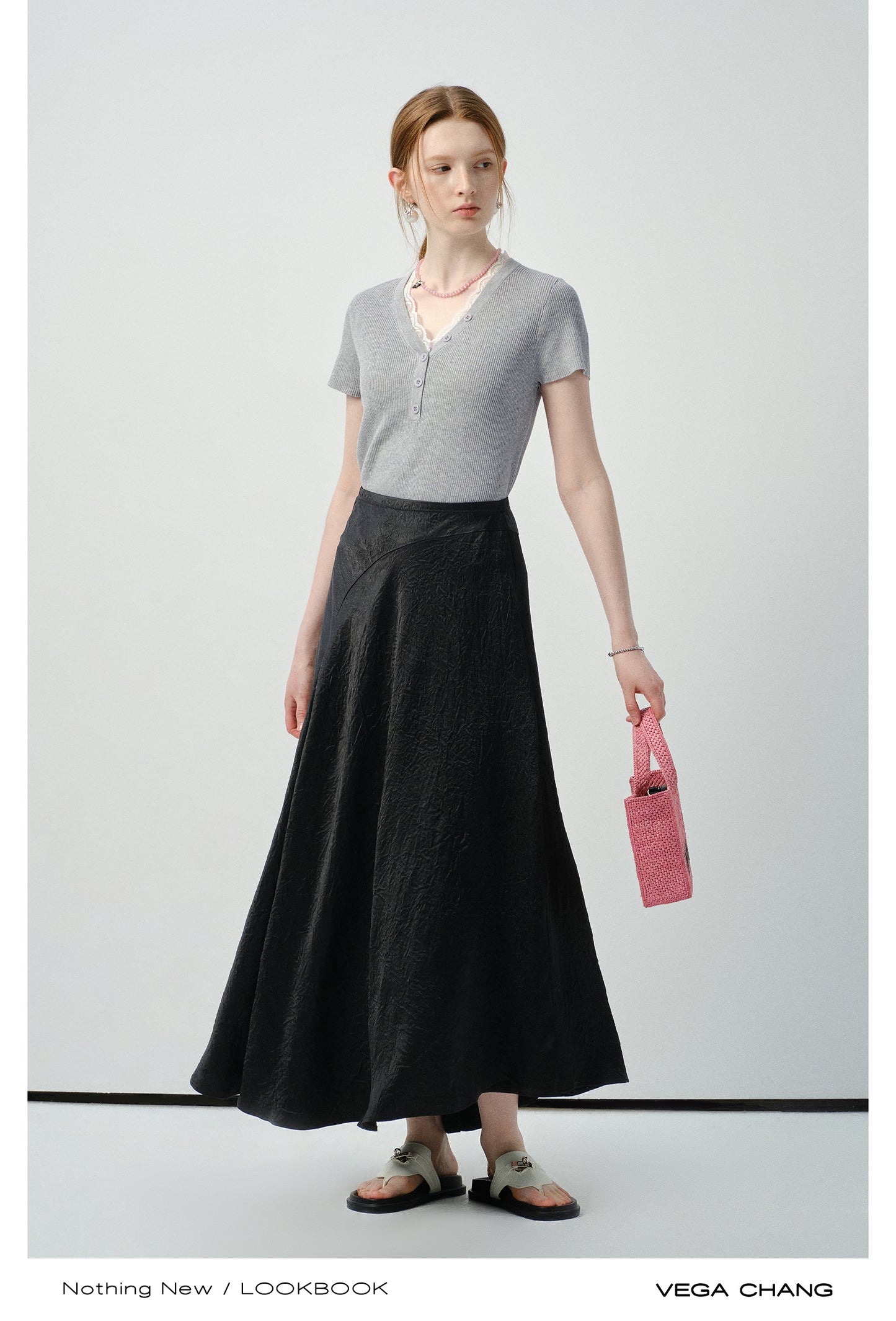 Fitted Lace-Trimmed Rib T-Shirt