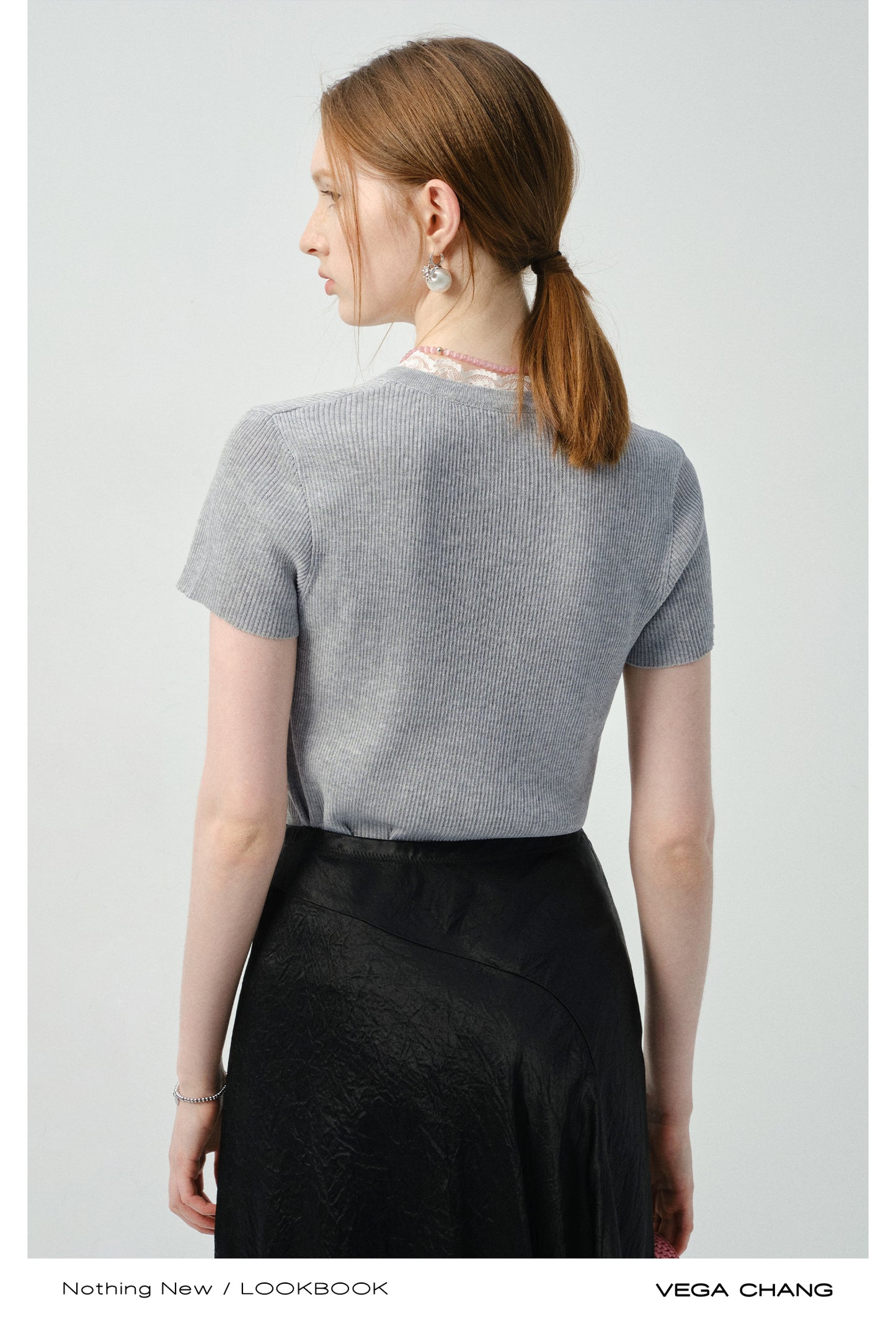 Fitted Lace-Trimmed Rib T-Shirt