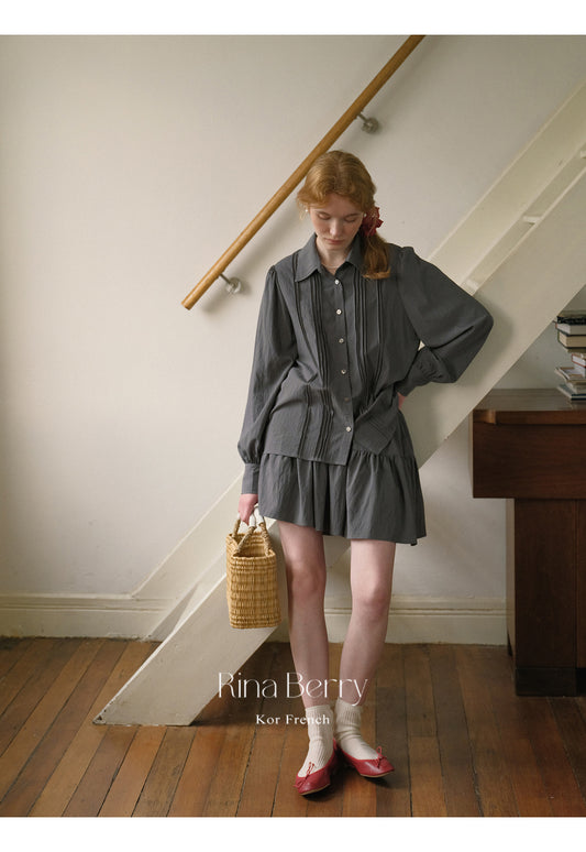 Puff Sleeve Pintuck Blouse And Matching Skirt