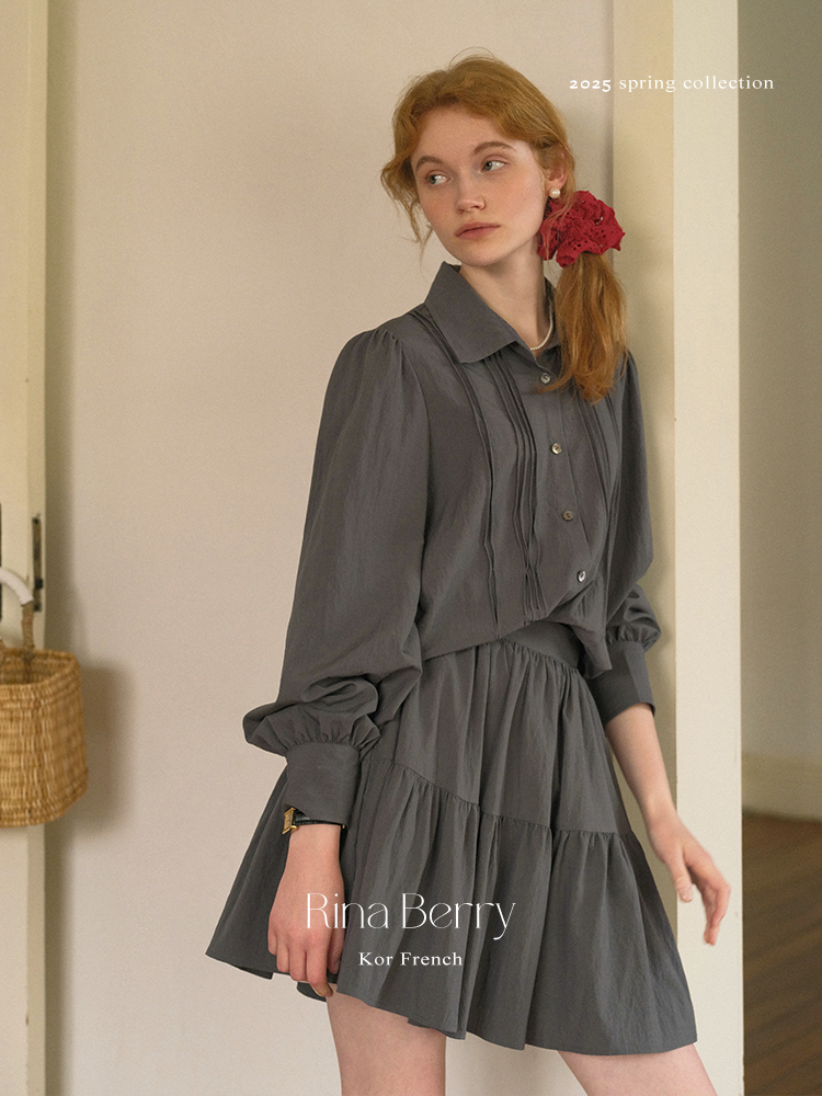 Puff Sleeve Pintuck Blouse And Matching Skirt