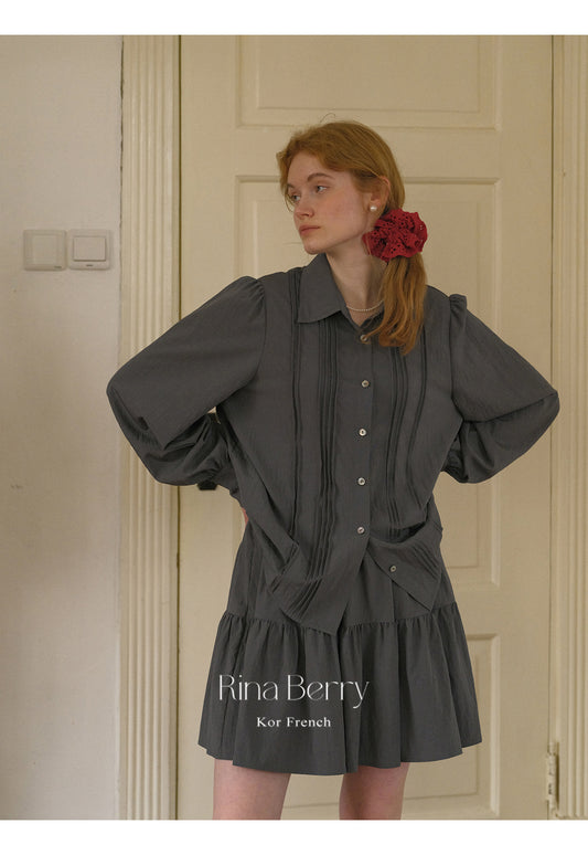 Puff Sleeve Pintuck Blouse And Matching Skirt