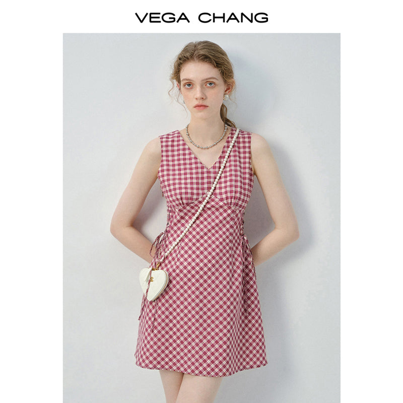 V-Neck Sleeveless Mini Dress With Lace-Up Sides