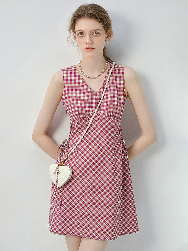 V-Neck Sleeveless Mini Dress With Lace-Up Sides