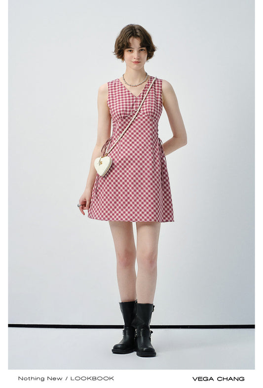 V-Neck Sleeveless Mini Dress With Lace-Up Sides