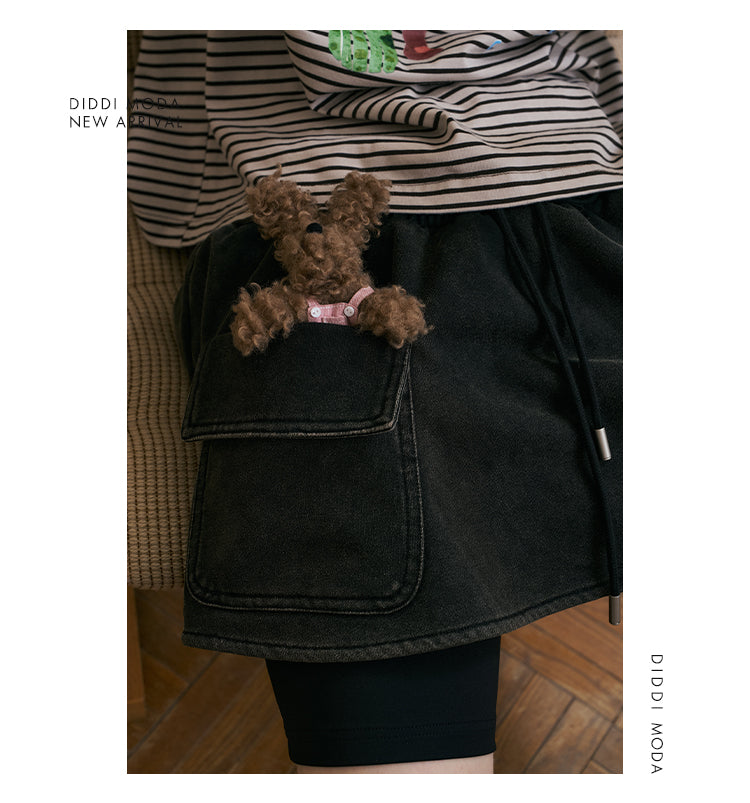 Adjustable Draped Sweat Skirt With Large Pockets