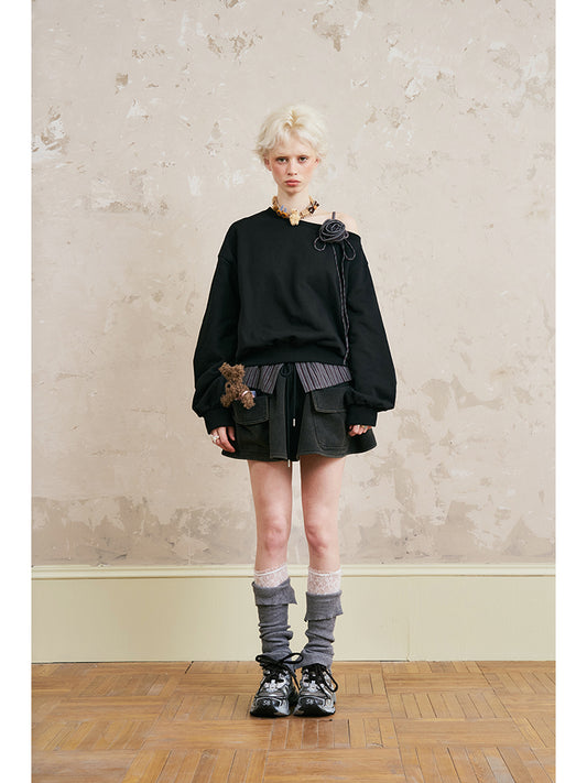 Adjustable Draped Sweat Skirt With Large Pockets