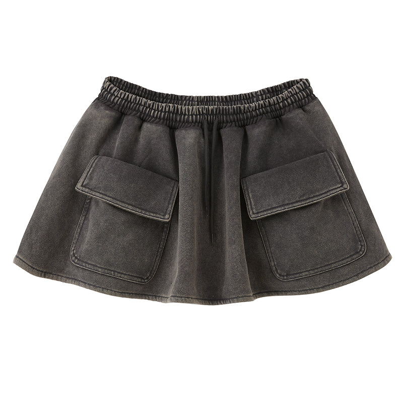 Adjustable Draped Sweat Skirt With Large Pockets