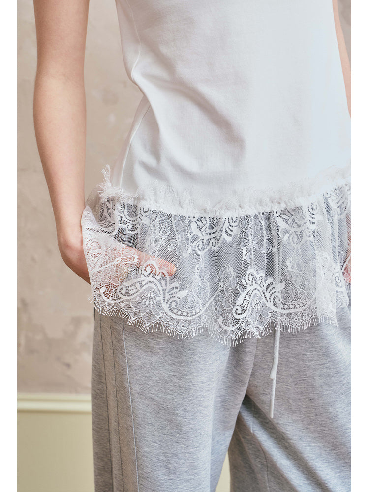 Elastic Lace-Trimmed Camisole Top