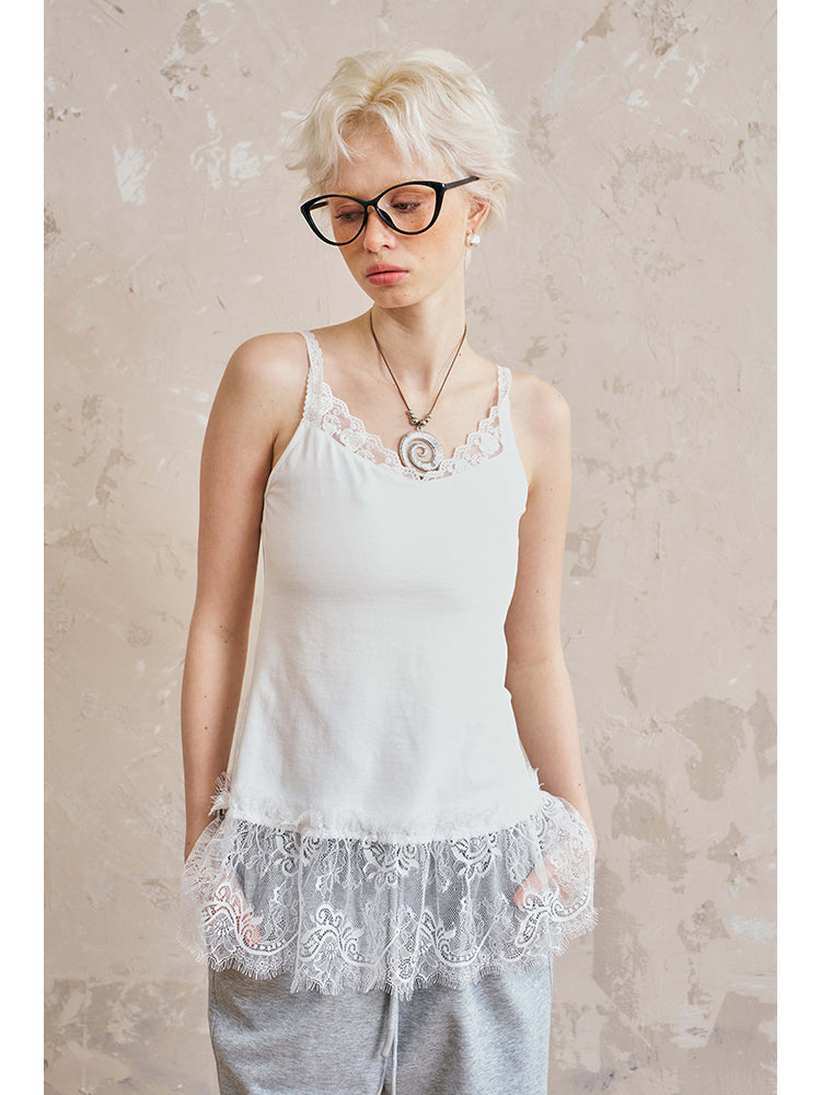 Elastic Lace-Trimmed Camisole Top