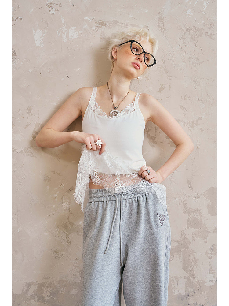 Elastic Lace-Trimmed Camisole Top