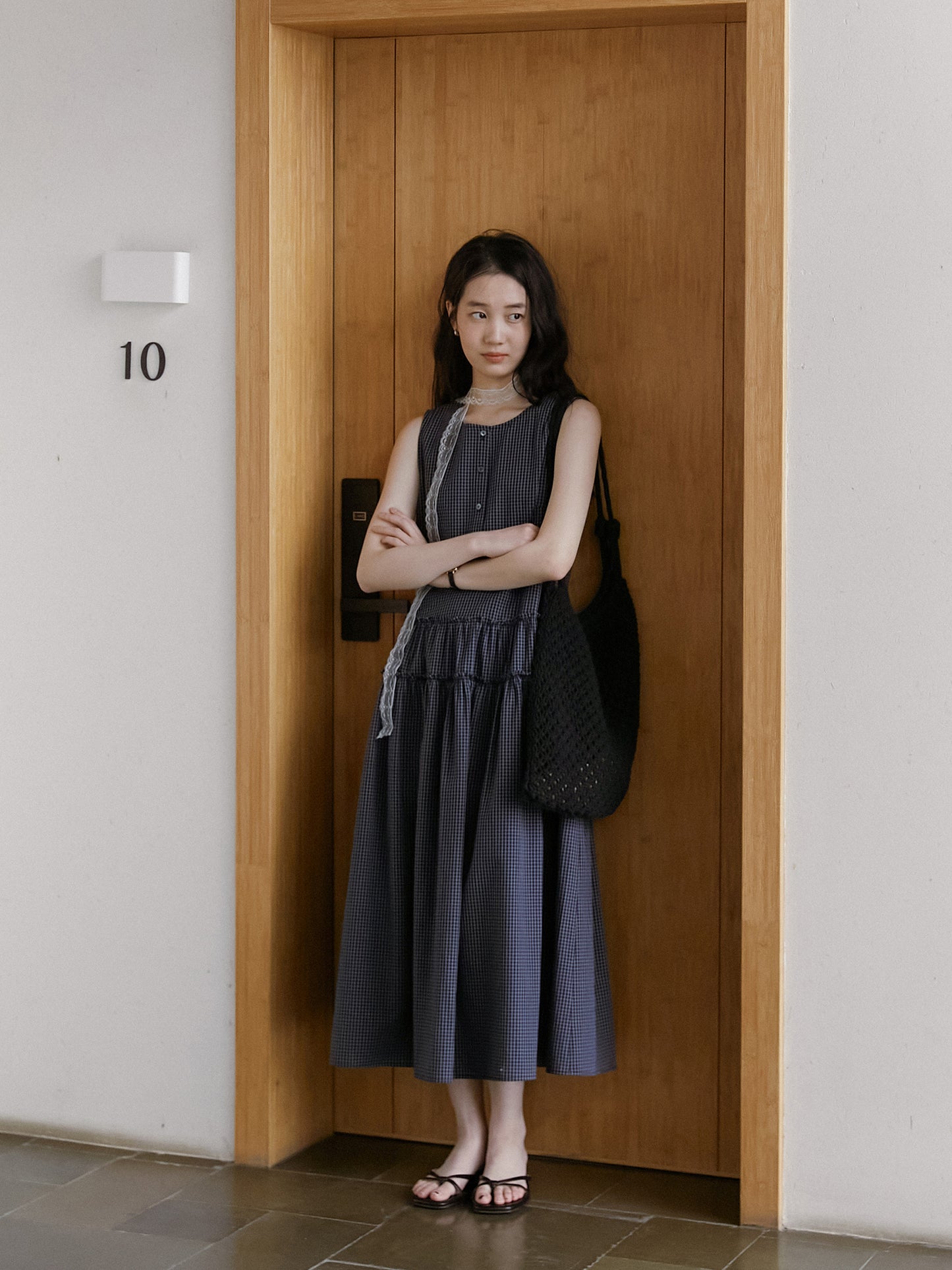 Sleeveless Plaid Dress With Waist-Tier Detail