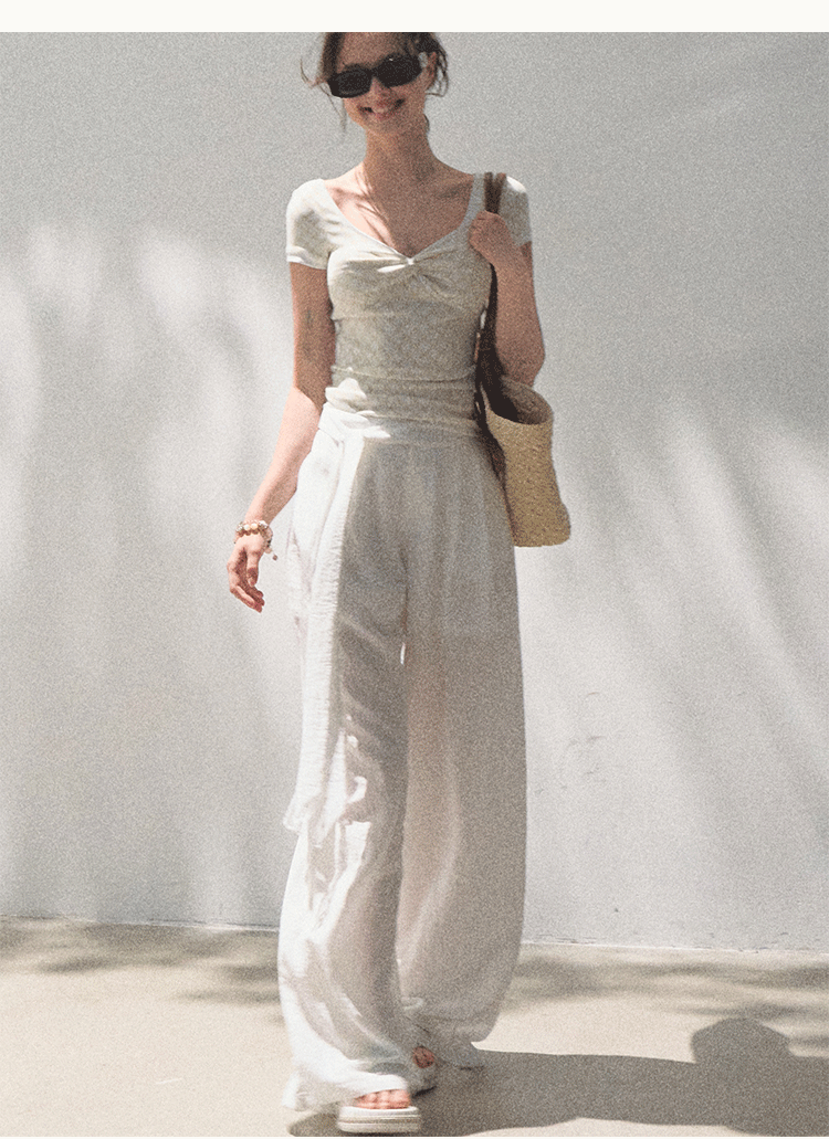 Lightweight Off Shoulder Top And Wide Pants