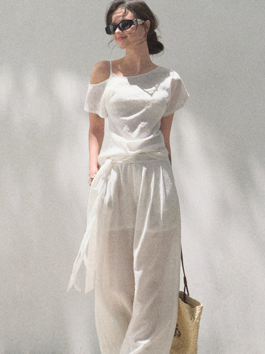 Lightweight Off Shoulder Top And Wide Pants