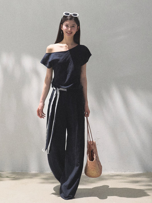 Lightweight Off Shoulder Top And Wide Pants