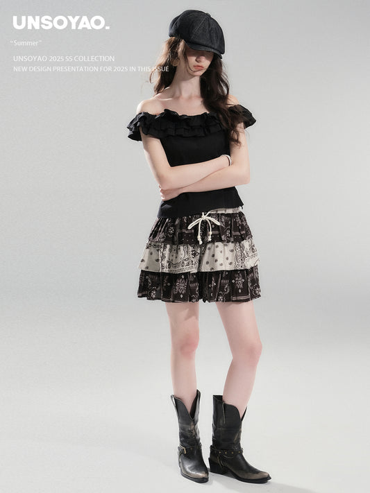 Tiered Two-Tone Paisley Skirt