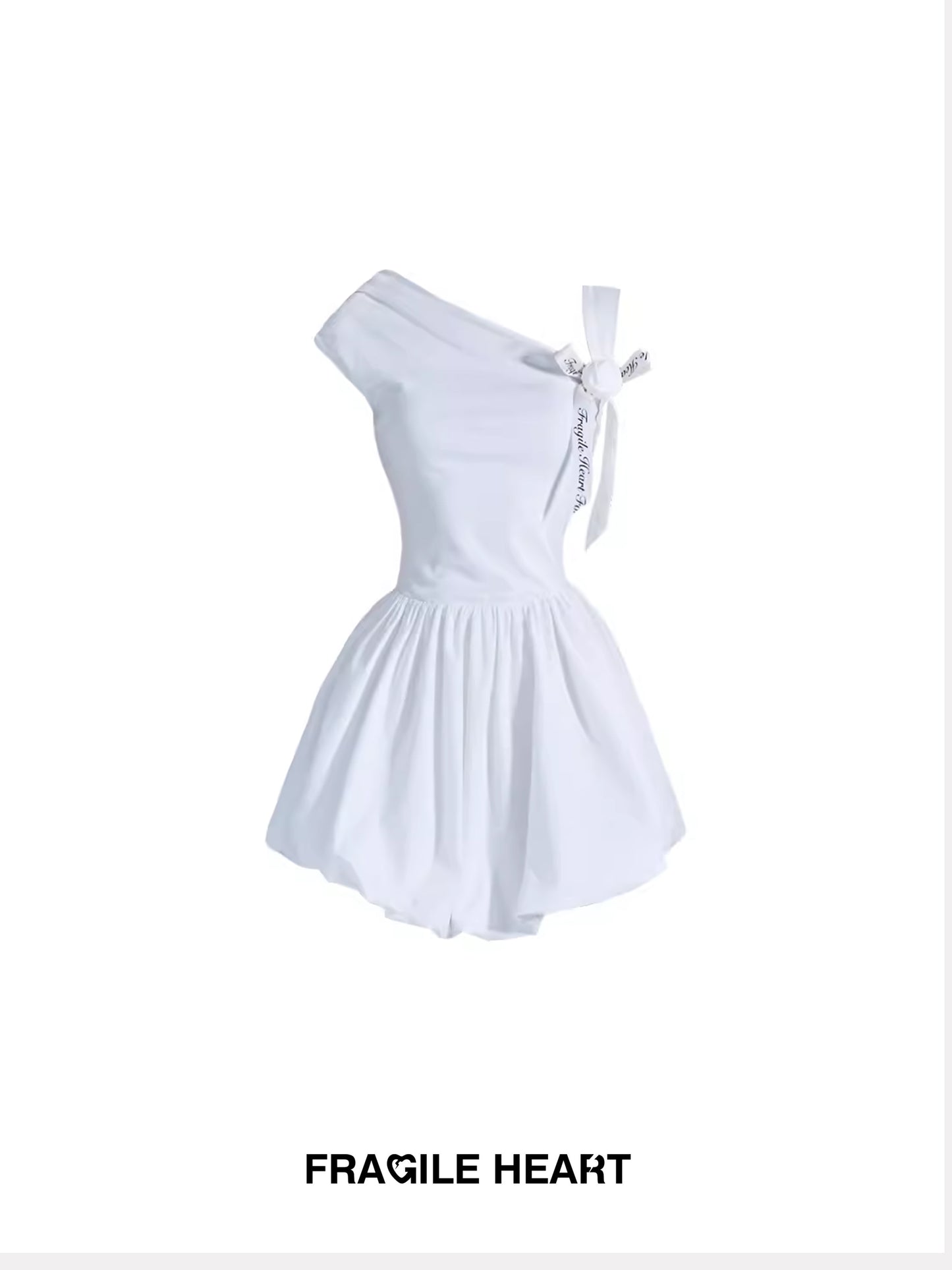 Single-Strap Draped Bubble Hem Dress With Floral Ribbon