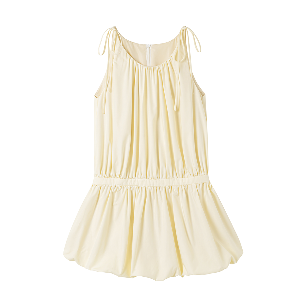 Tie-Strapped Ruched Balloon-Hem Dress