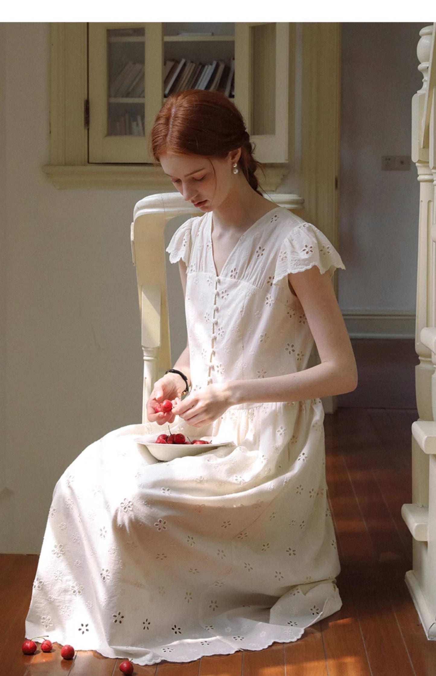 Floral Eyelet-Embroidered Flutter-Sleeve Dress