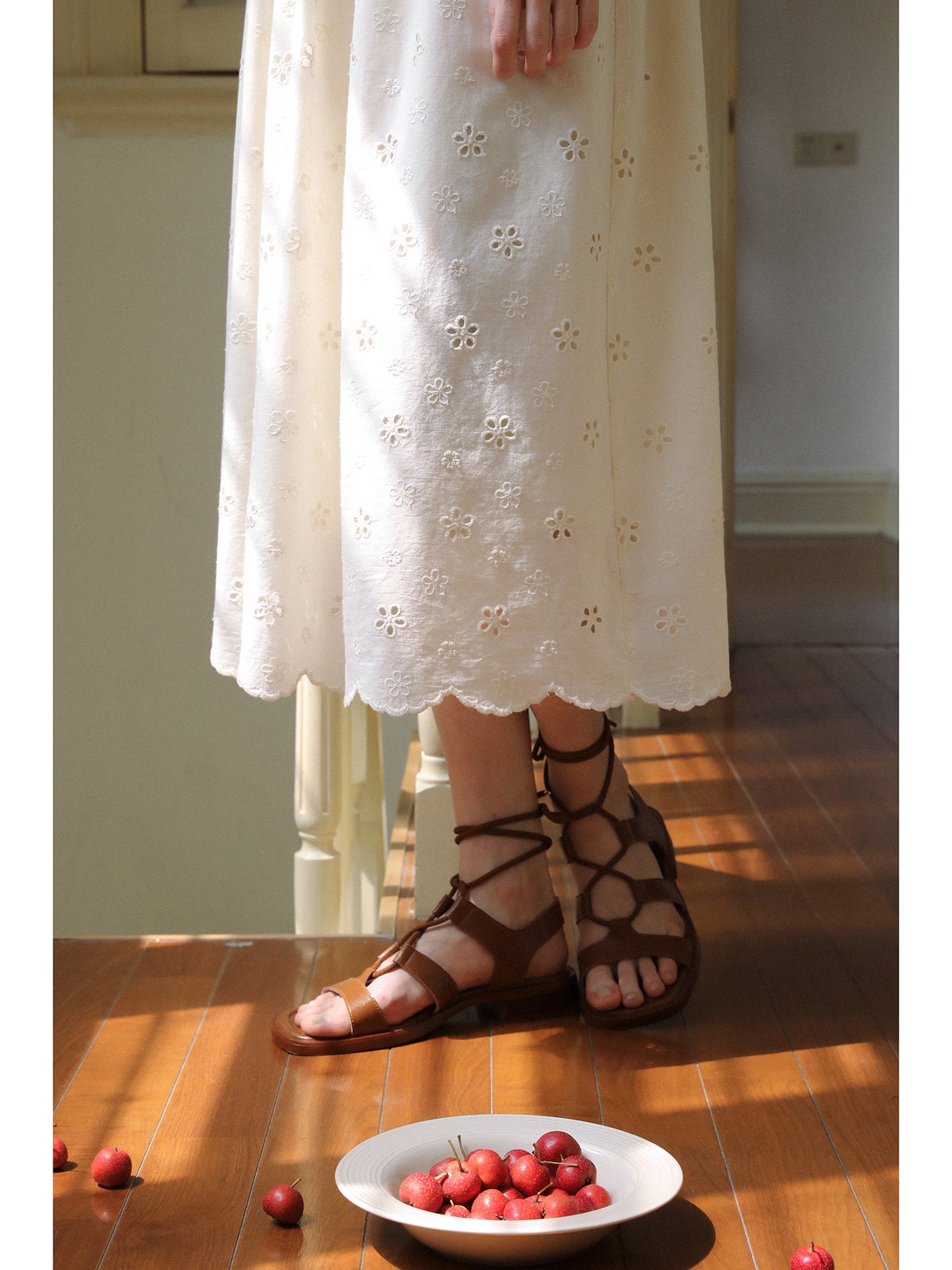 Floral Eyelet-Embroidered Flutter-Sleeve Dress