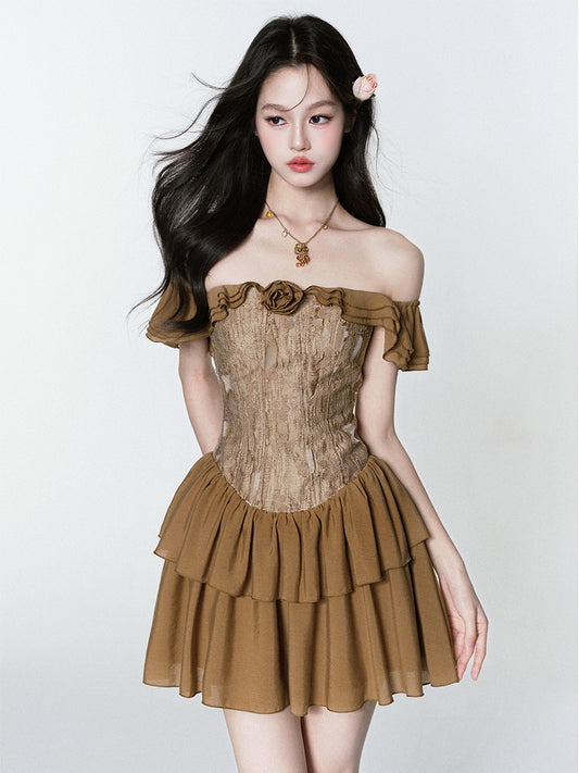 Textured Off-Shoulder Chiffon Dress