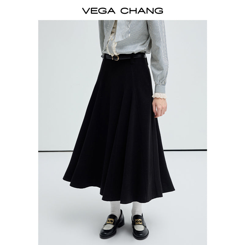Frilled Tie-Neck Stripe Blouse / Flowy Long Skirt