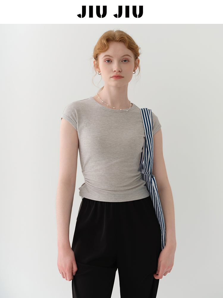 Asymmetric Cutout Drawstring T-Shirt