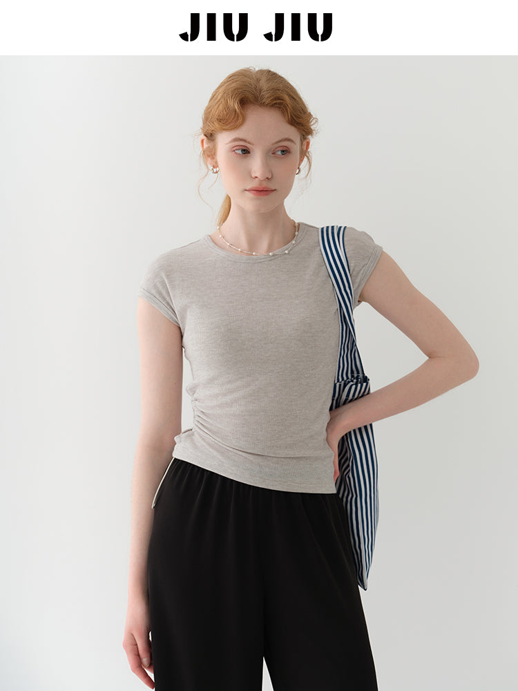 Asymmetric Cutout Drawstring T-Shirt