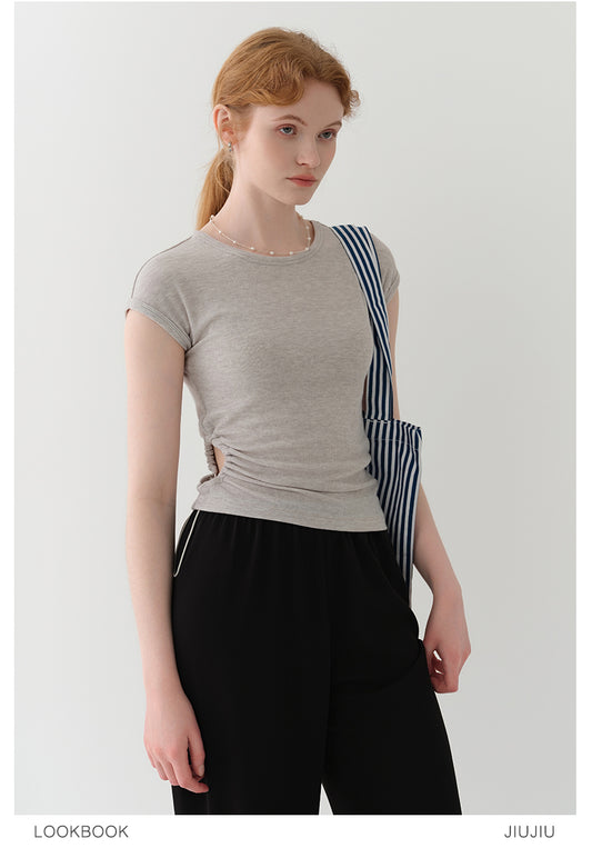 Asymmetric Cutout Drawstring T-Shirt