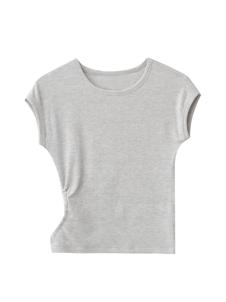 Asymmetric Cutout Drawstring T-Shirt