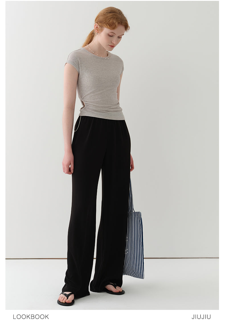 Asymmetric Cutout Drawstring T-Shirt